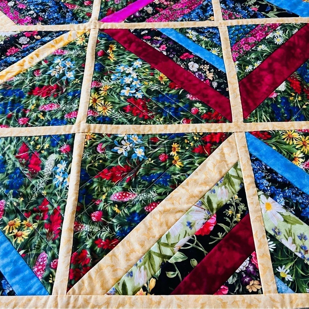 New Handcrafted Double Sided Quilt Hand Pieced Vibrant Scrap-buster String Quilt